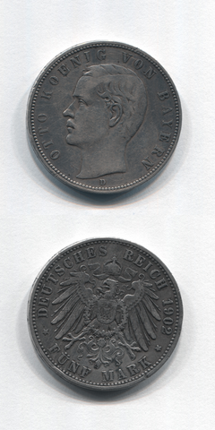1902 D Bavaria Five Mark VF