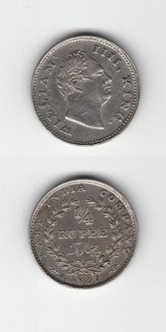 1835 B India Silver Quarter Rupee GVF