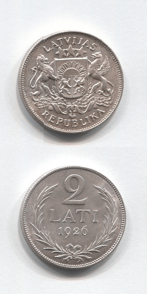 1926 Latvia Silver 2 Lati UNC