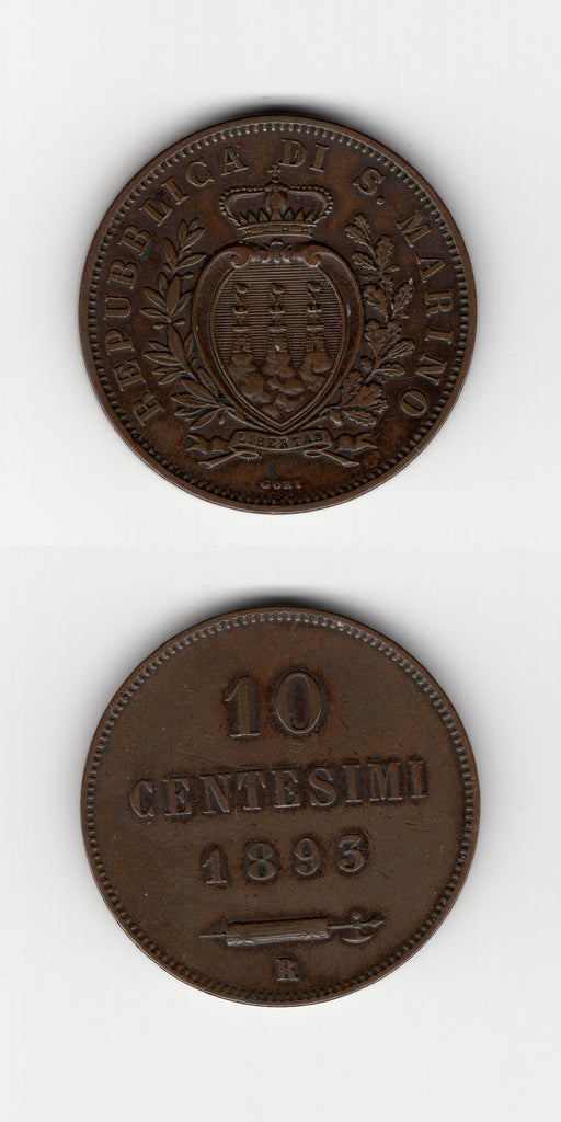 1893 San Marino  10 Centesimi AEF