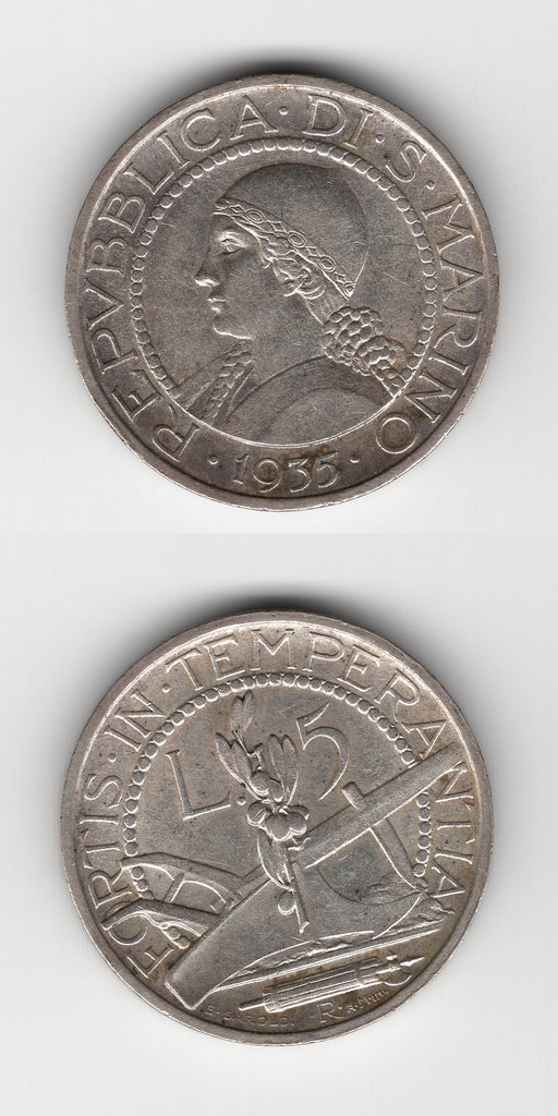 1935  R San Marino silver 5 Lira UNC