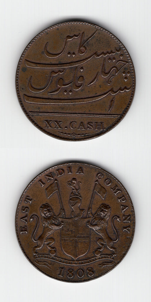 1808 India Madras Presidency 20 Cash AUNC