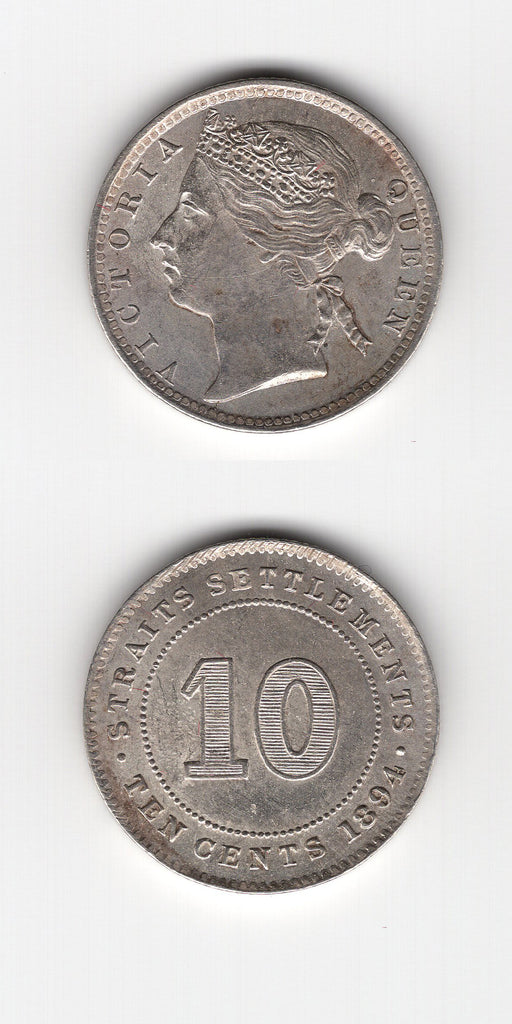 1894 Straits Settlements 10 Cents GEF