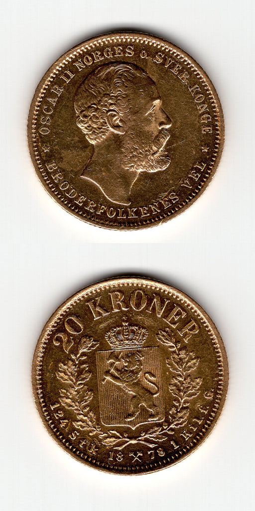 1878 Norway 20 Kroner AEF/EF