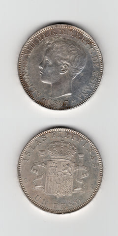 1897 Phillipines Silver Peso AEF/GEF