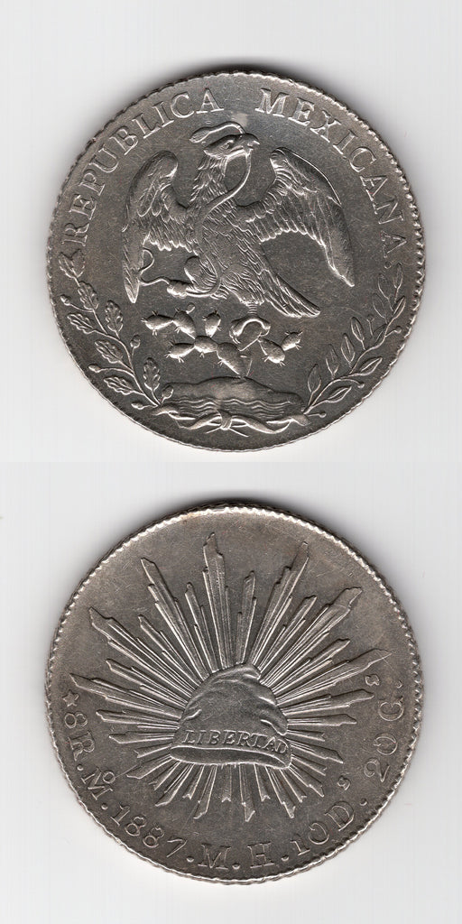 1887 Mo MH Mexico Silver 8  Reales EF/AEF