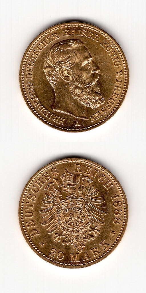 1888 A Prussia Gold 20 Mark AUNC