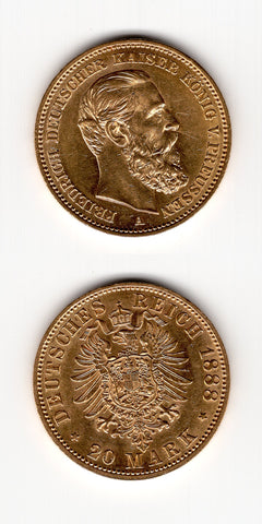 1888 A Prussia Gold 20 Mark GEF/UNC