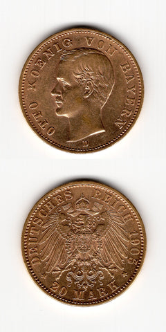 1905 D  Bavaria Gold 20 Mark AEF/EF