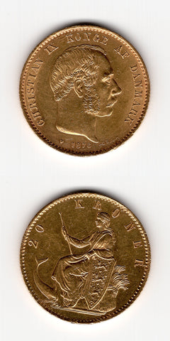 1876 Denmark 20 Kroner UNC