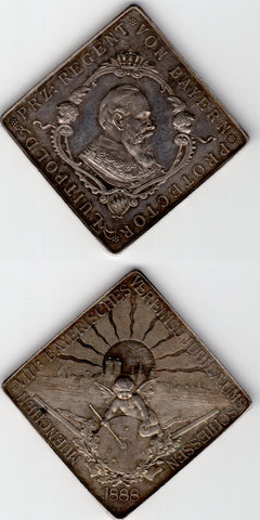 1888 Bavaria Prince Regent Luitpold Silver Klippe Medal UNC