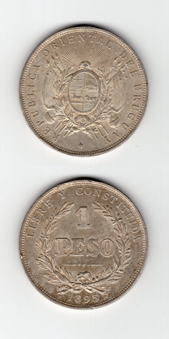 1895 Uruguay Silver Peso AUNC