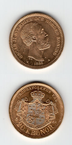 1886 EB Sweden 20 Kronar AUNC/UNC