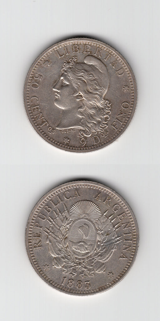 1883 Argentina Silver 50 Centavos AEF