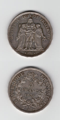 1876 France Silver 5 Francs GEF