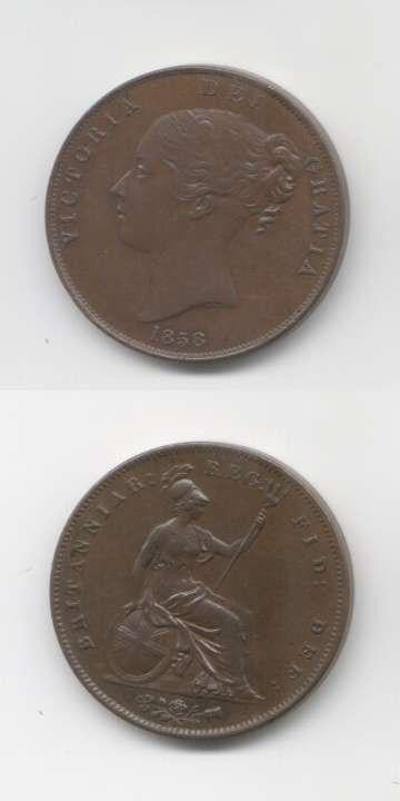 1858 Victoria AUNC Penny