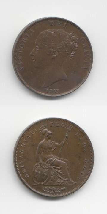 1853 Victoria AUNC lustre Penny